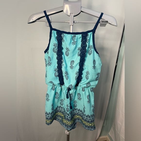 Girls My Michelle Romper‎ Teal pineapple size Large - Picture 1 of 11